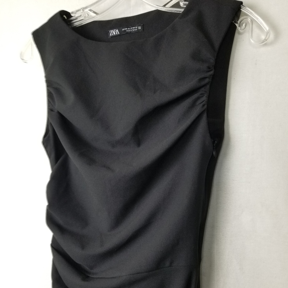 Zara Black Ruched Sides Sleeveless Bodycon Mini Dress Size XS - Picture 4 of 14